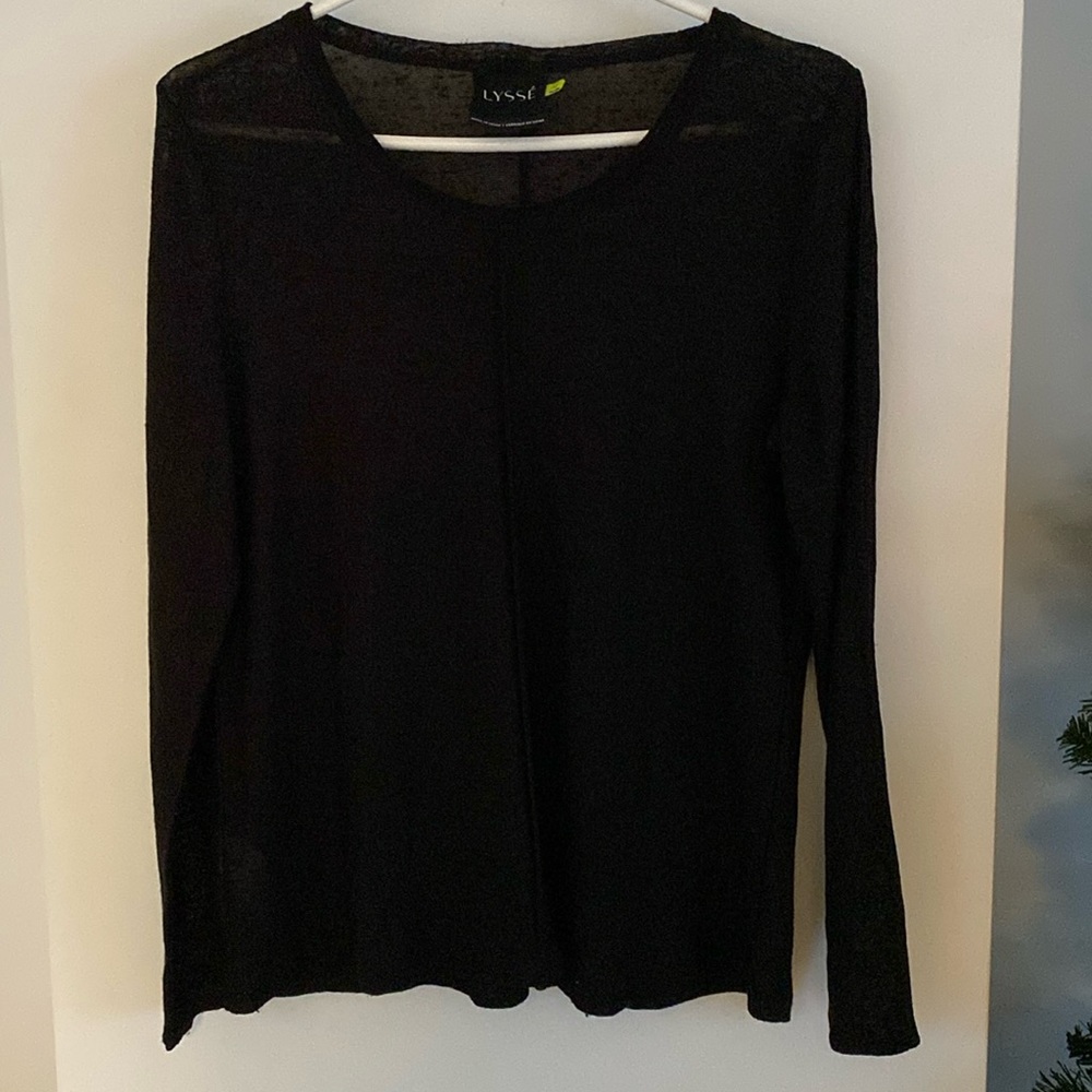 LYSSE black knit sheer slub long sleeve tee shirt sweater M